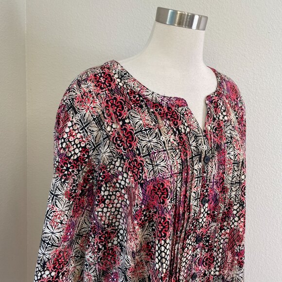 Catherines Womens Plus 3X Button Front Tunic Top Blouse Roll Tab Sleeve Shirt - Picture 2 of 10